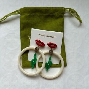 Tory Burch Cactus Earrings Red White Green Gold